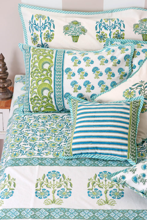 20s Cotton Cushion Cover in Floral Block Print
